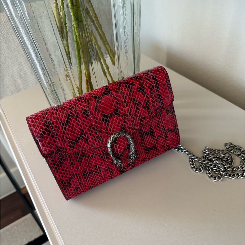 Gucci Red Snake Print Chain Bag